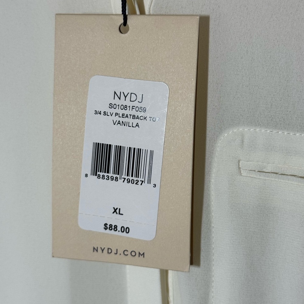 NYDJ White 3/4 Sleeve Relaxed Blouse with Mandarin Collar - Picture 7 of 9